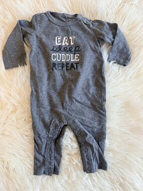 💫10/$25 • First Impressions Gray 'Eat Sleep Cuddle Repeat' Romper